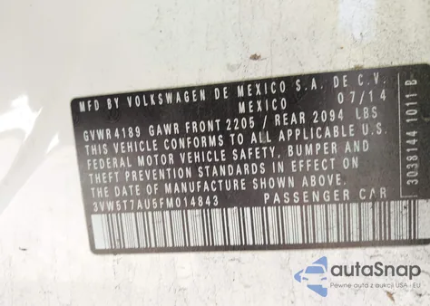 2015 Volkswagen Golf Gti 2.0T S 4-Door из США, поврежденный, VIN 3VW5T7AU5FM014843